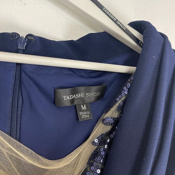 TADASHI SHOJI Crepe V-Neck Gown in Navy Size Medium NWT - Picture 8 of 13